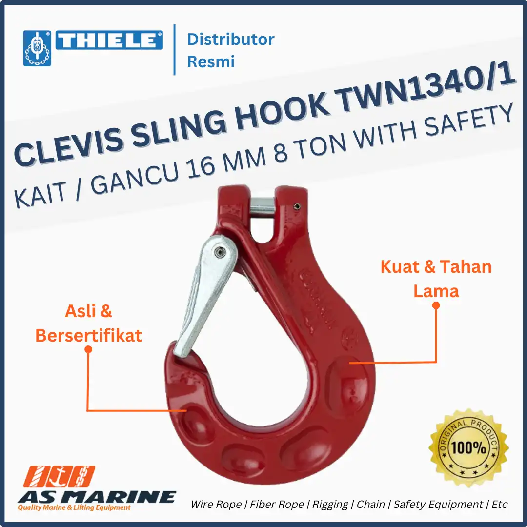 THIELE Clevis Sling Hook / Kait / Gancu TWN 1340/1 16 mm 8 Ton with Safety Latch Kit