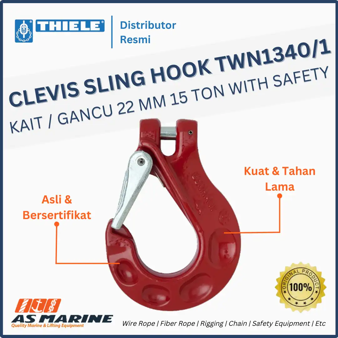 THIELE Clevis Sling Hook / Kait / Gancu TWN 1340/1 22 mm 15 Ton with Safety Latch Kit