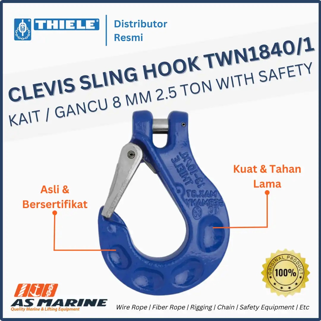 THIELE Clevis Sling Hook / Kait / Gancu TWN 1840/1 8 mm 2.5 Ton with Safety Latch Kit