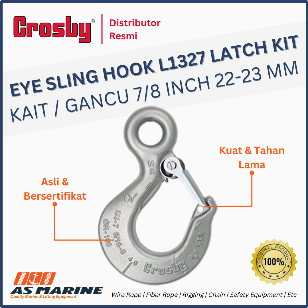 CROSBY USA Eye Sling Hook / Kait / Gancu L1327 with Latch Kit 7/8 Inch 22-23 mm