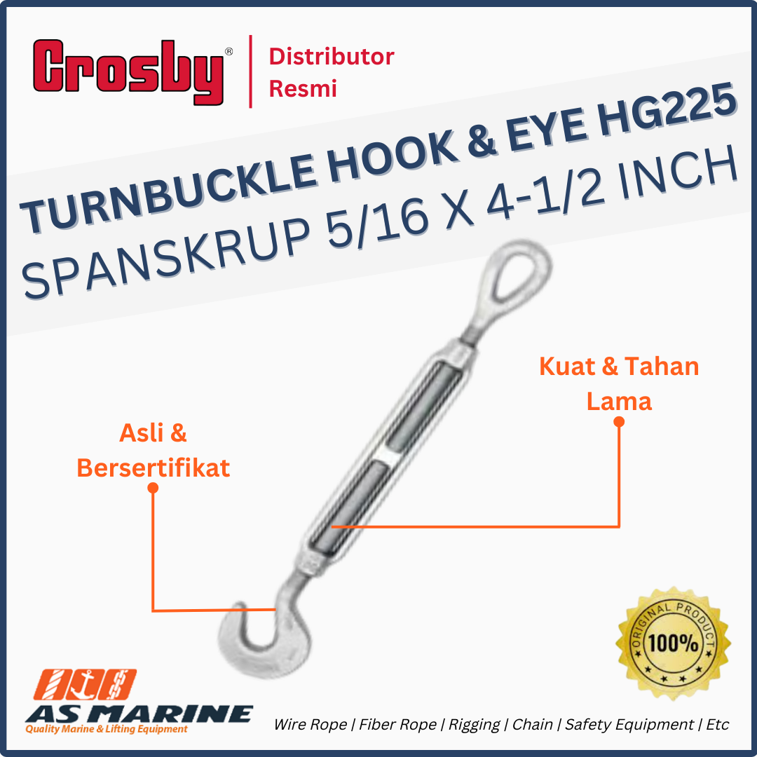 CROSBY USA Turnbuckle / Spanskrup Hook & Eye HG225 5/16 x 4-1/2 Inch