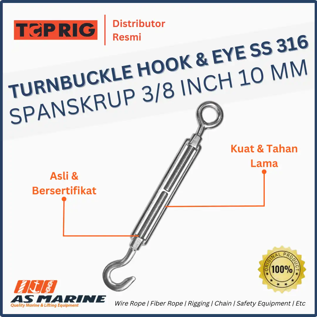 TOPRIG Turnbuckle / Spanskrup Hook to Eye Stainless Steel 316 3/8 Inch 10 mm